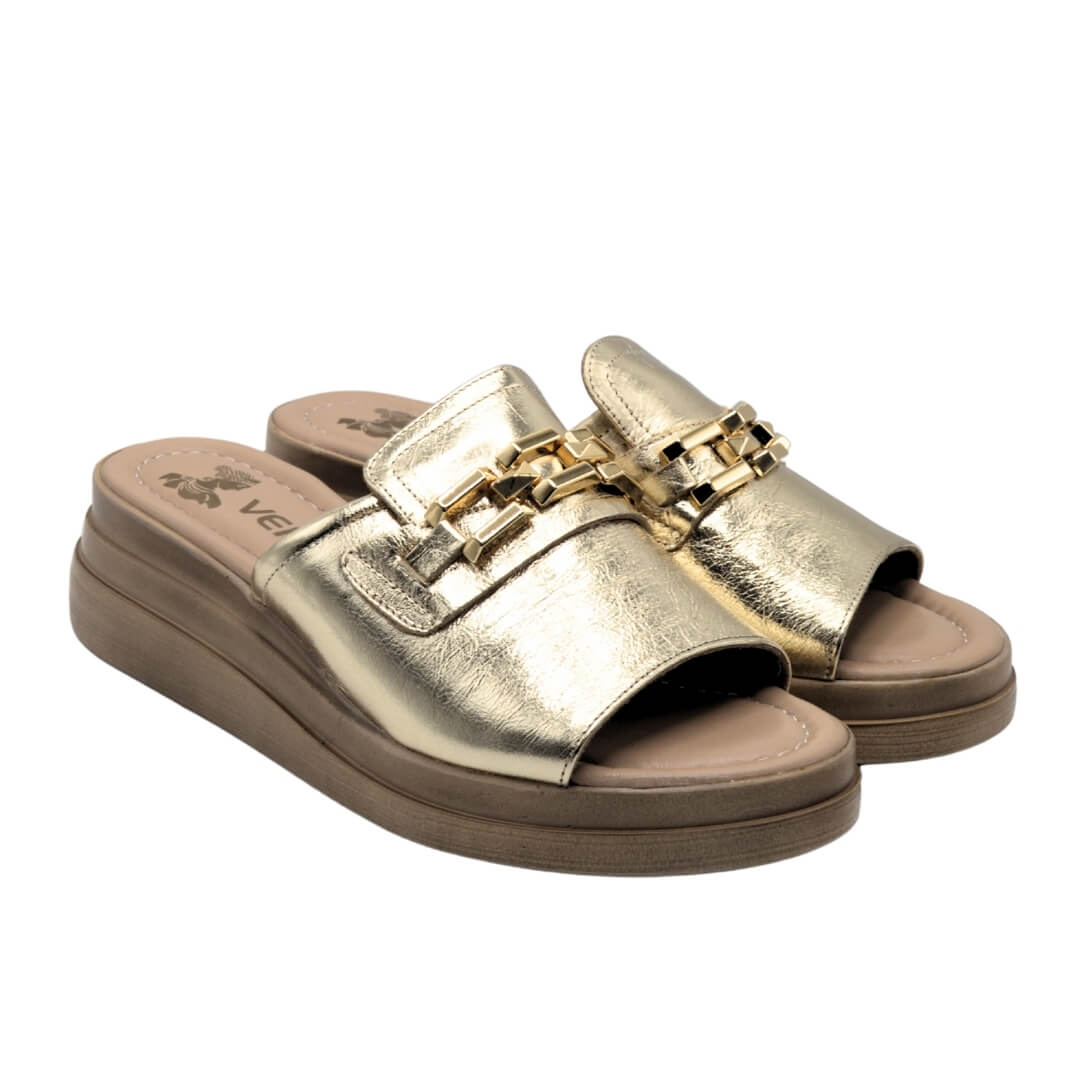  Venüs Deri Kadın Gold Detaylı Terlik Altın 2409915Y