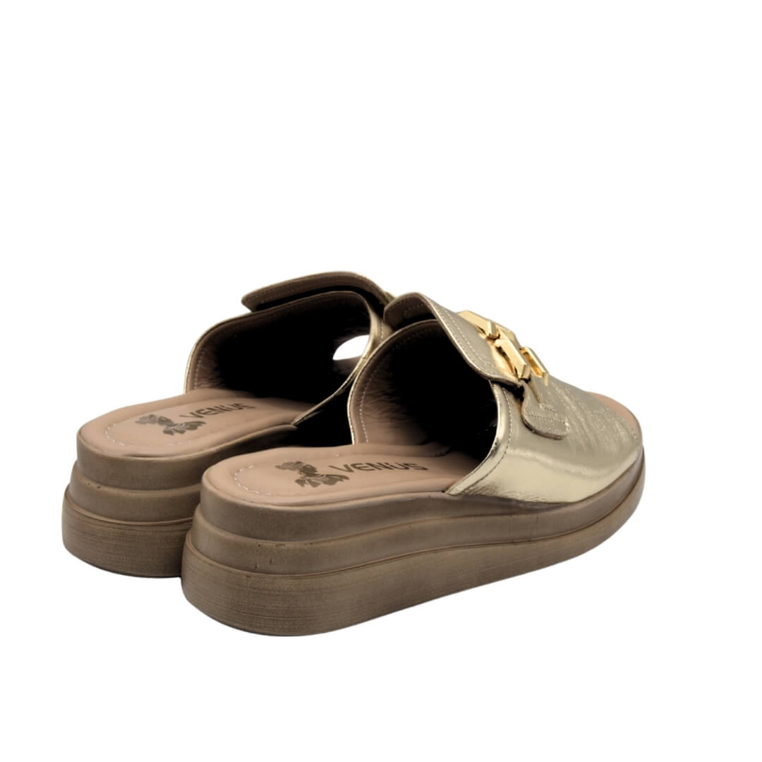  Venüs Deri Kadın Gold Detaylı Terlik Altın 2409915Y