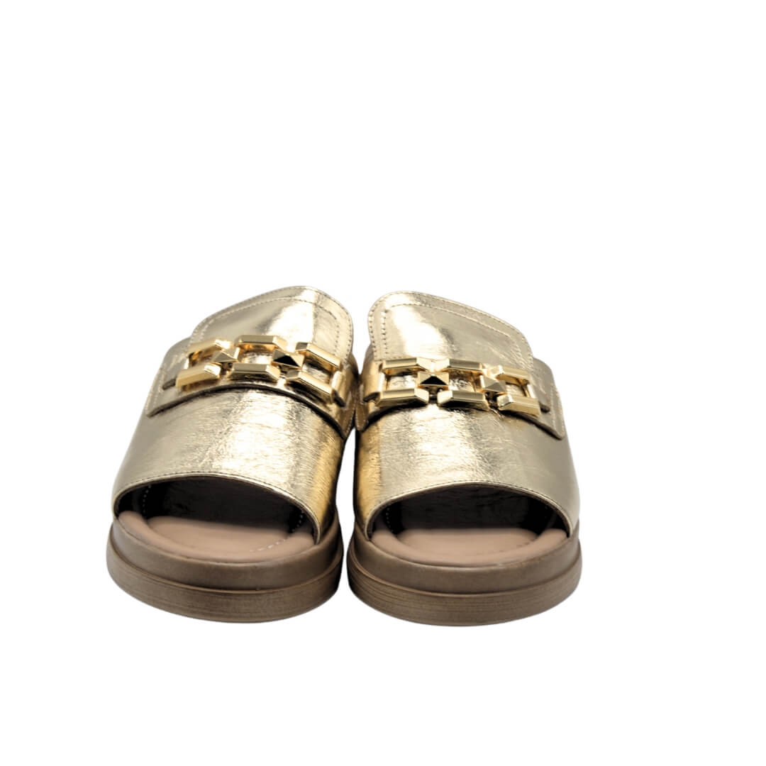  Venüs Deri Kadın Gold Detaylı Terlik Altın 2409915Y