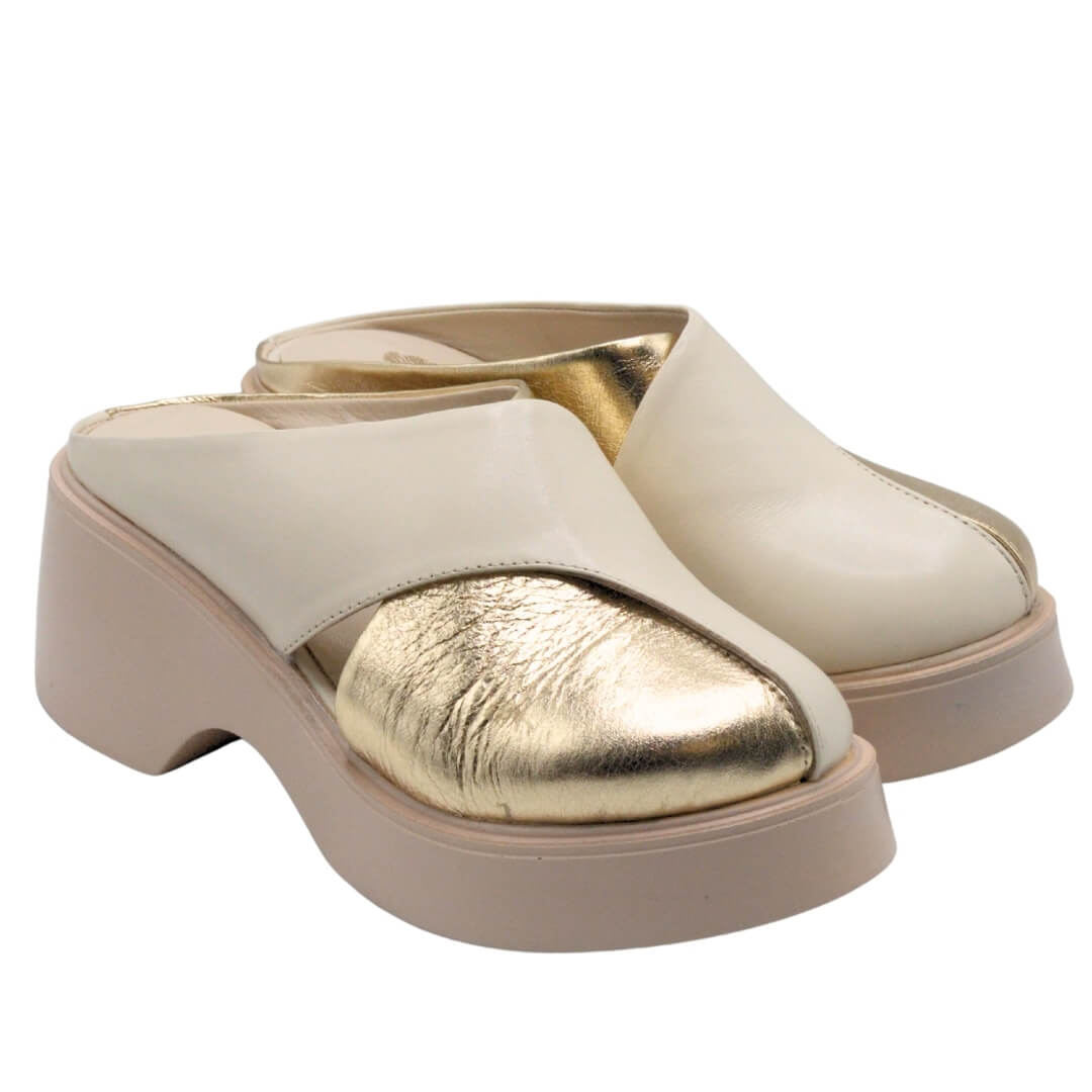 Venüs Deri Kadın Dolgu Topuklu Terlik Altın-Bej 2313116Y