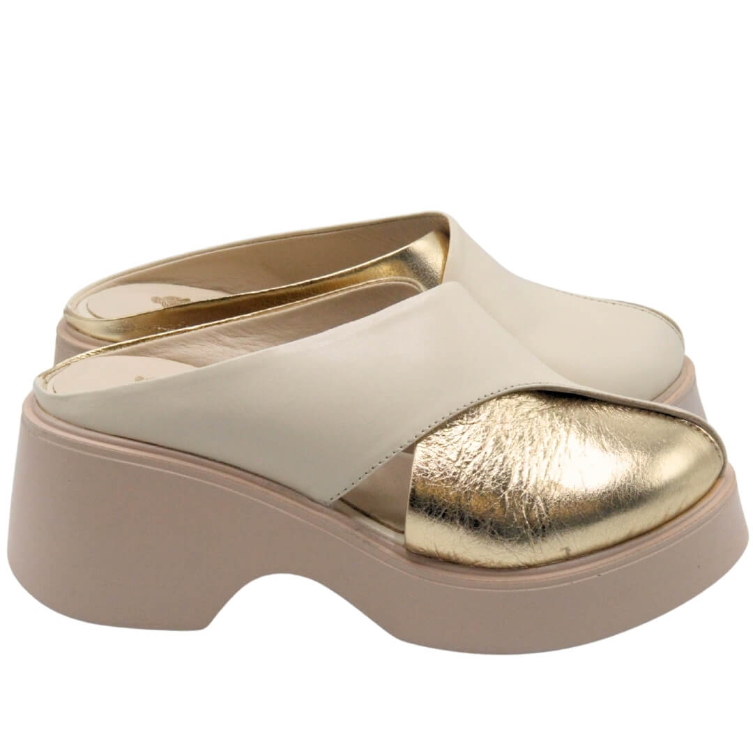 Venüs - Venüs Deri Kadın Dolgu Topuklu Terlik Altın-Bej 2313116Y