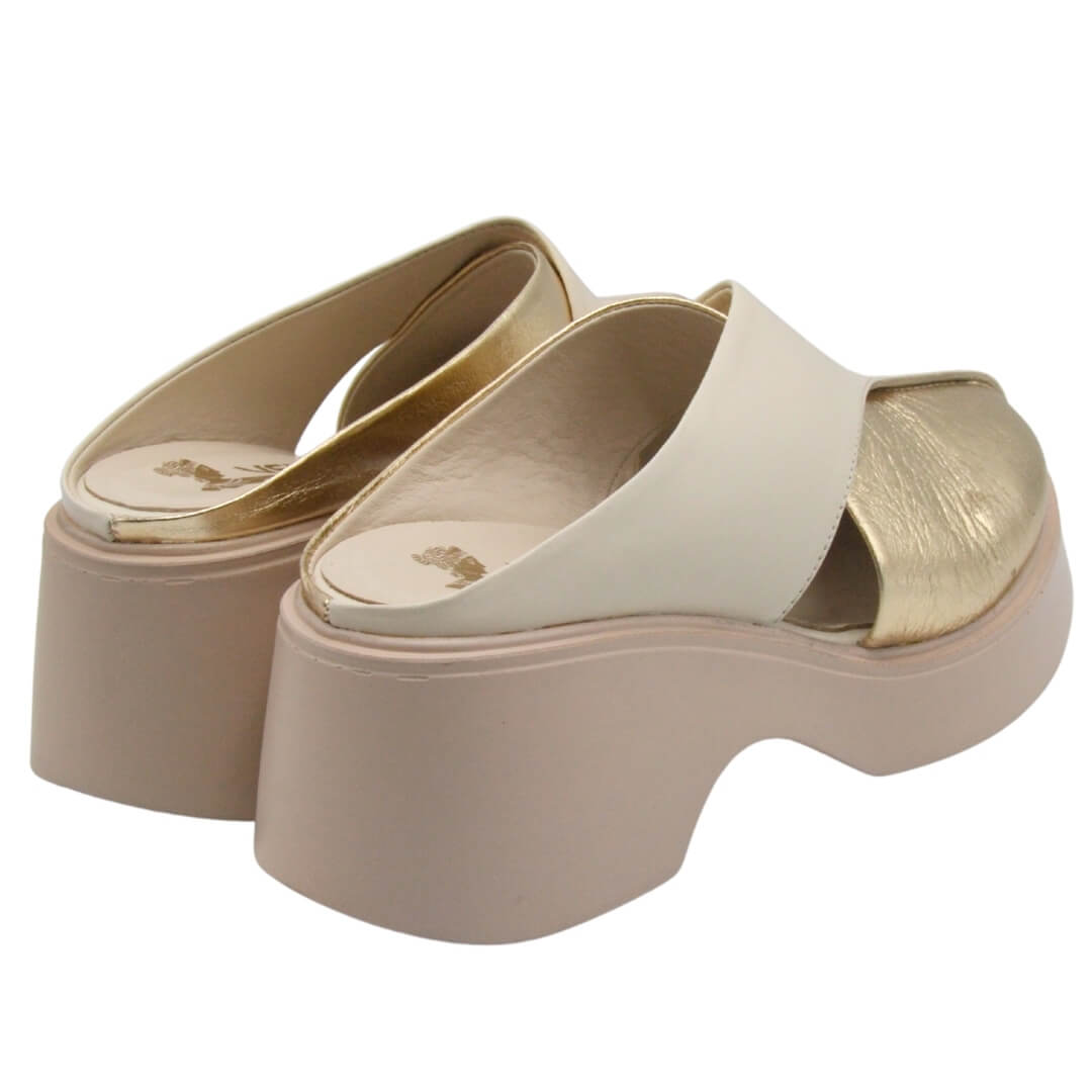 Venüs Deri Kadın Dolgu Topuklu Terlik Altın-Bej 2313116Y - Thumbnail