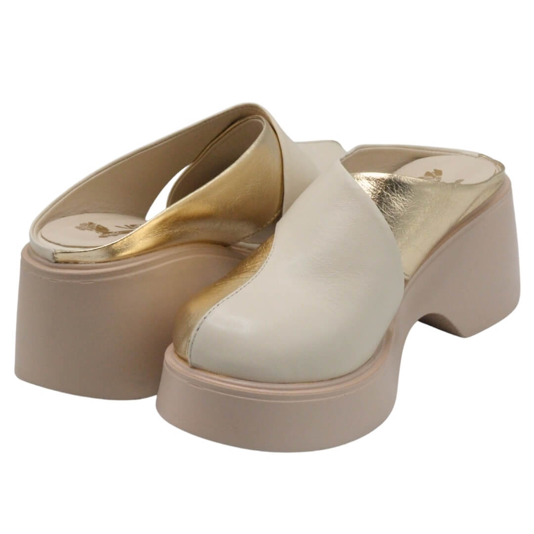 Venüs Deri Kadın Dolgu Topuklu Terlik Altın-Bej 2313116Y