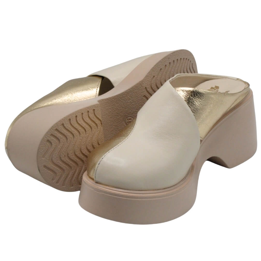 Venüs Deri Kadın Dolgu Topuklu Terlik Altın-Bej 2313116Y