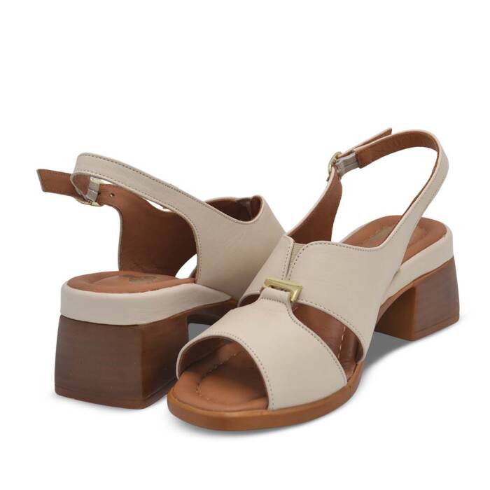 Venüs Deri Kadın Topuklu Sandalet Bej 2311510Y - 4