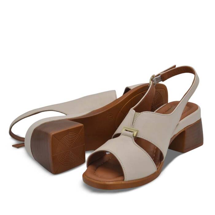Venüs Deri Kadın Topuklu Sandalet Bej 2311510Y - 5