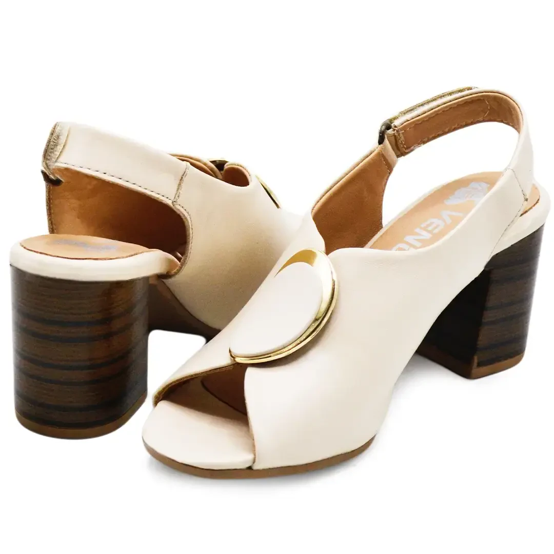 Venüs Deri Kadın Topuklu Sandalet Bej 2108518Y - Thumbnail