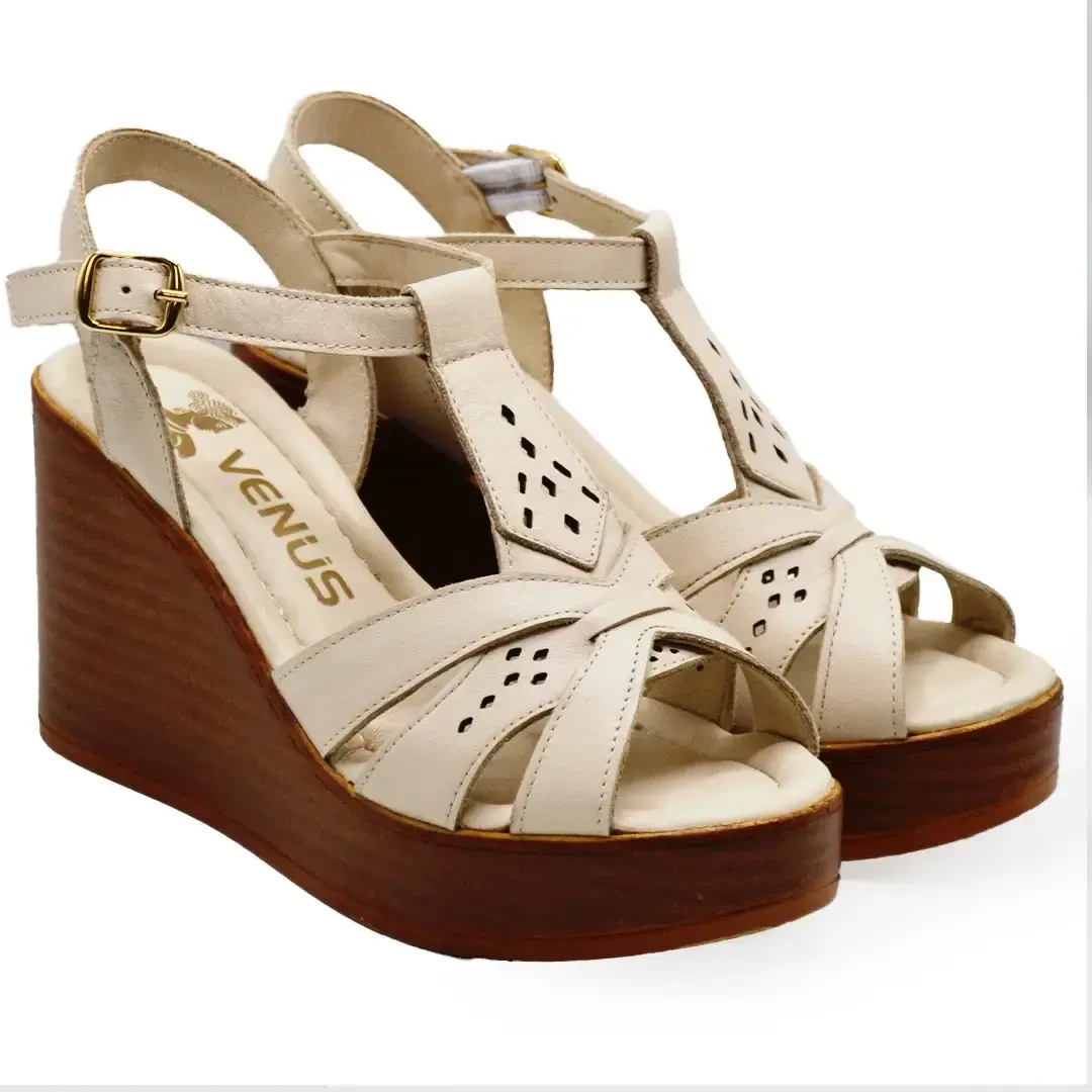 Venüs - Venüs Deri Kadın Dolgu Topuklu Sandalet Bej 2310814Y  Venüs - Venüs Deri Kadın Dolgu Topuklu Sandalet Bej 2310814Y
