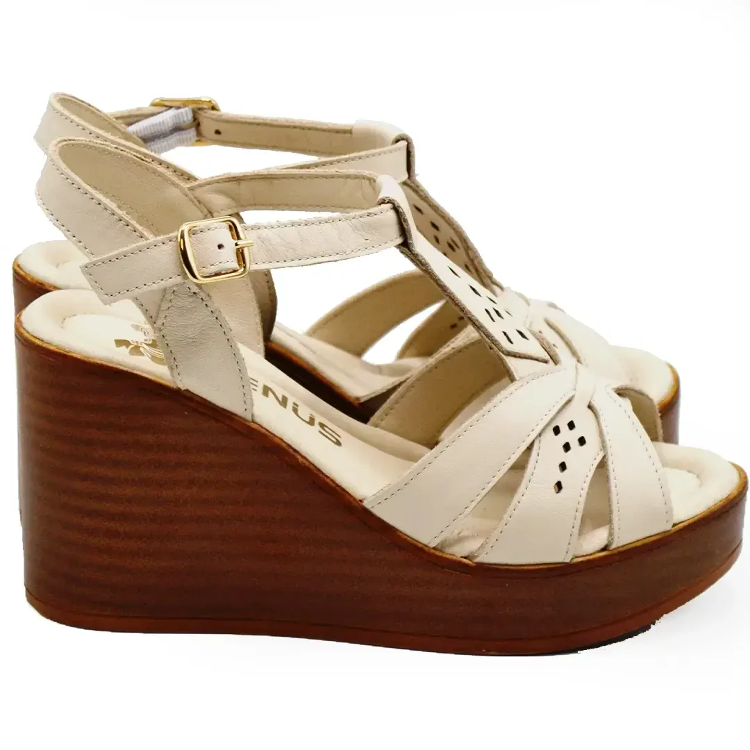 Venüs - Venüs Deri Kadın Dolgu Topuklu Sandalet Bej 2310814Y  Venüs - Venüs Deri Kadın Dolgu Topuklu Sandalet Bej 2310814Y