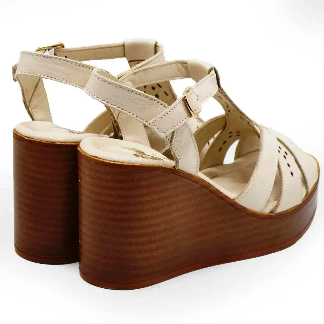 Venüs Deri Kadın Dolgu Topuklu Sandalet Bej 2310814Y 