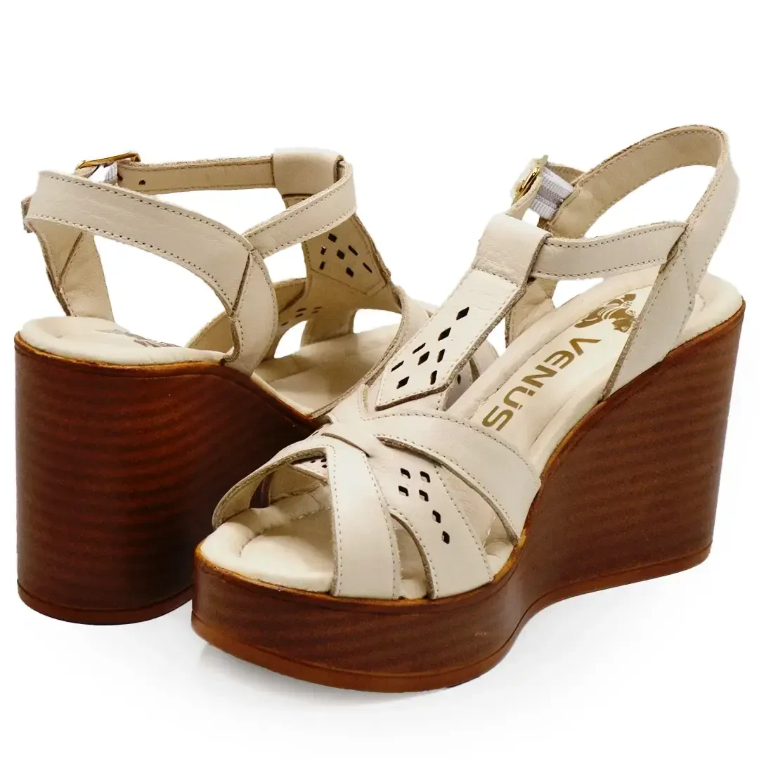 Venüs Deri Kadın Dolgu Topuklu Sandalet Bej 2310814Y 