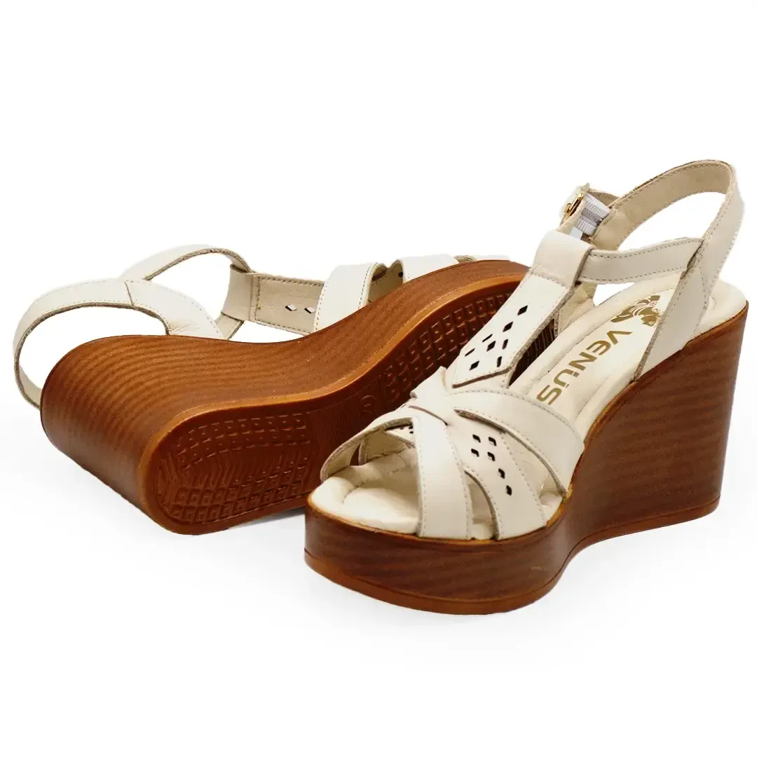 Venüs Deri Kadın Dolgu Topuklu Sandalet Bej 2310814Y 