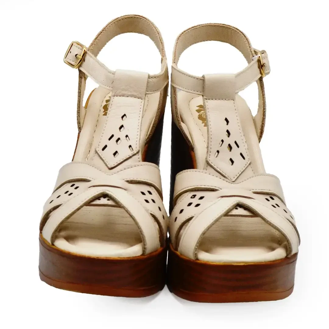 Venüs Deri Kadın Dolgu Topuklu Sandalet Bej 2310814Y - Thumbnail