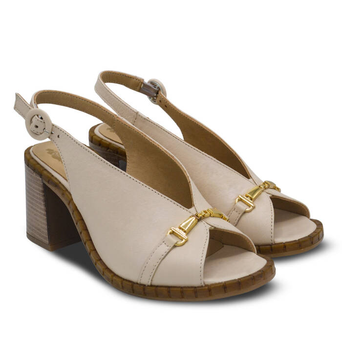 Venüs Deri Kadın Topuklu Sandalet Bej 2511902Y - 1