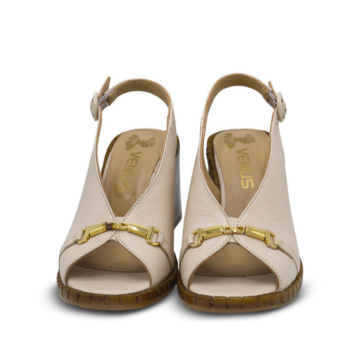 Venüs Deri Kadın Topuklu Sandalet Bej 2511902Y - 6