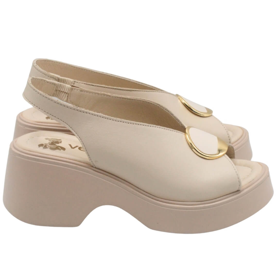 Venüs - Venüs Deri Kadın Dolgu Topuklu Sandalet Bej 2313114Y