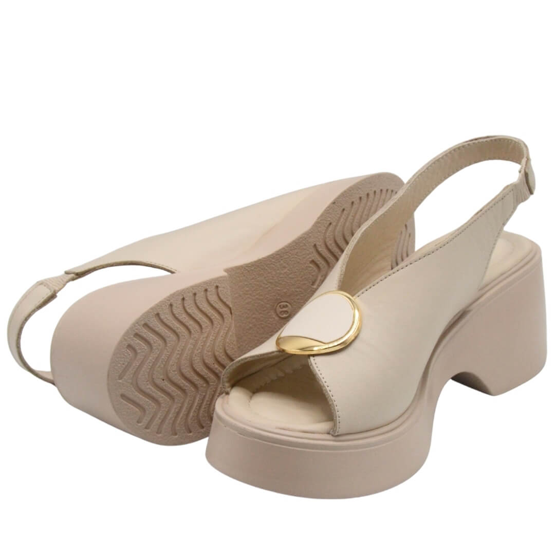 Venüs Deri Kadın Dolgu Topuklu Sandalet Bej 2313114Y