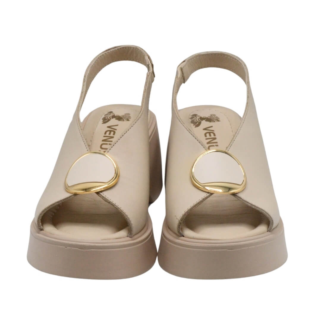 Venüs Deri Kadın Dolgu Topuklu Sandalet Bej 2313114Y