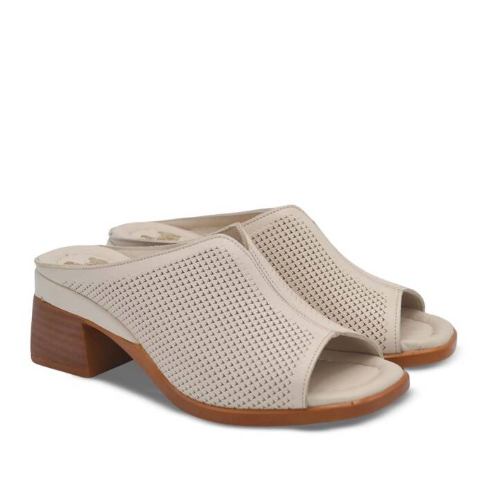 Venüs Deri Kadın Topuklu Terlik Bej 2311520Y - 1