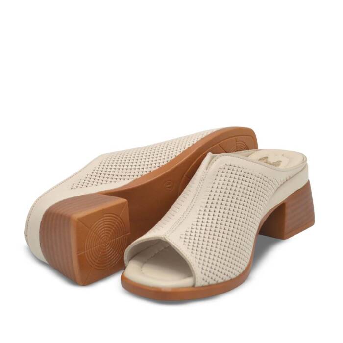 Venüs Deri Kadın Topuklu Terlik Bej 2311520Y - 5