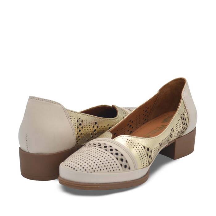 Venüs Deri Kadın Topuklu Ayakkabı Bej-Altın 1709280Y - 4