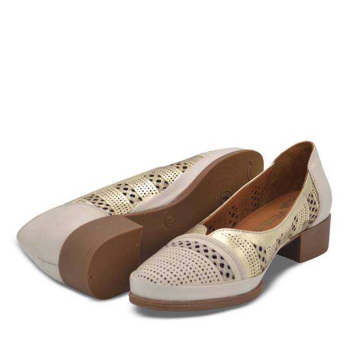 Venüs Deri Kadın Topuklu Ayakkabı Bej-Altın 1709280Y - 5