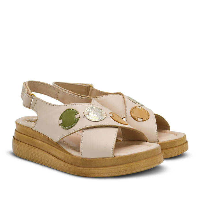 Venüs Deri Kadın Doldu Topuk Sandalet Bej-Scarpion 2409920Y - 1