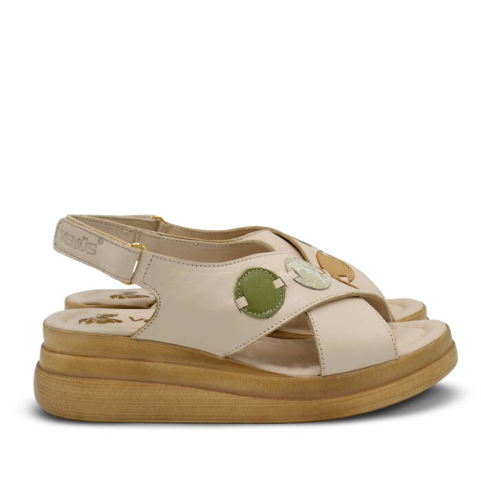 Venüs Deri Kadın Doldu Topuk Sandalet Bej-Scarpion 2409920Y - 2