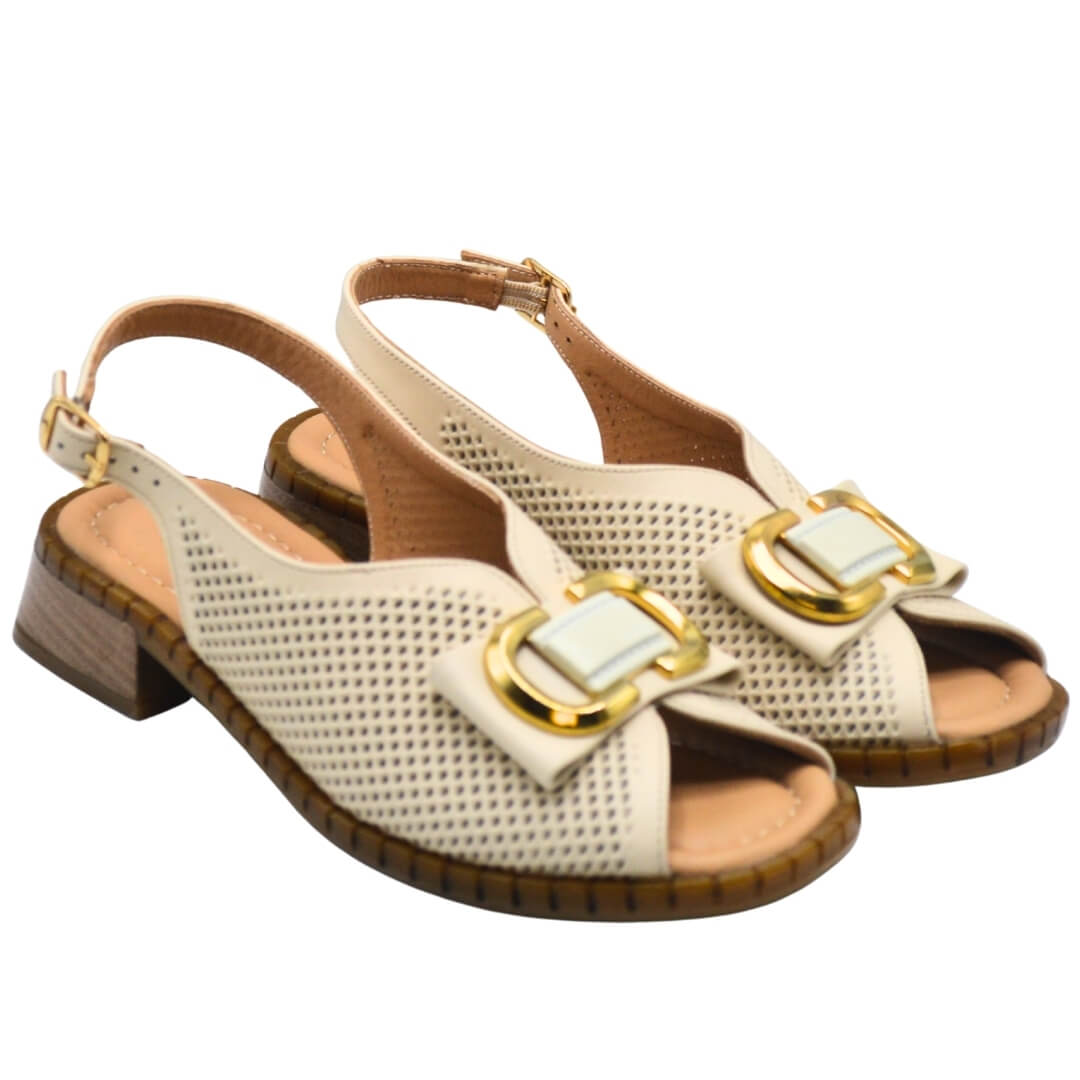 Venüs Deri Kadın Gold Detaylı Topuklu Sandalet Bej 2512003Y  Venüs Deri Kadın Gold Detaylı Topuklu Sandalet Bej 2512003Y