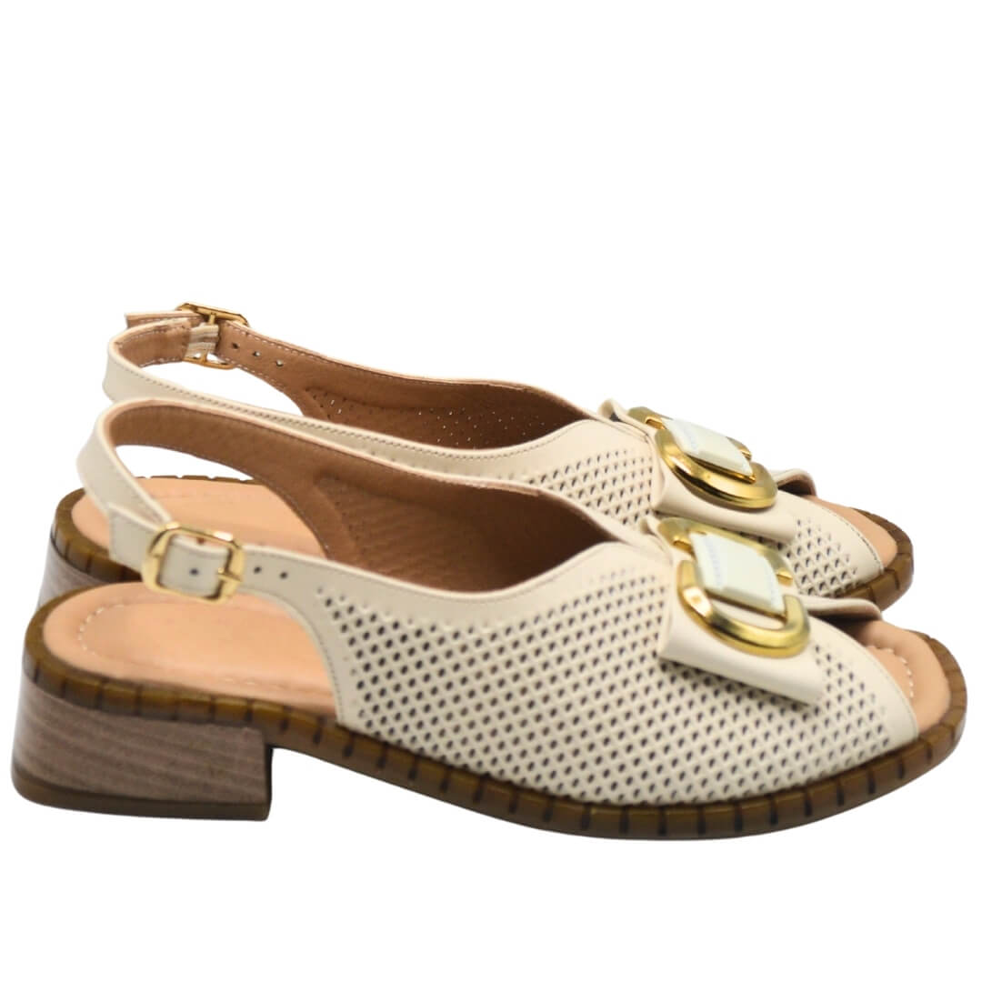 Venüs Deri Kadın Gold Detaylı Topuklu Sandalet Bej 2512003Y  Venüs Deri Kadın Gold Detaylı Topuklu Sandalet Bej 2512003Y