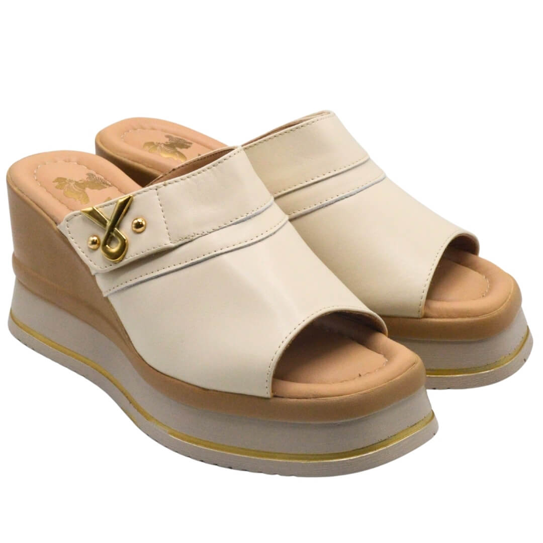 Venüs Deri Kadın Dolgu Topuklu Terlik Bej 2510904Y