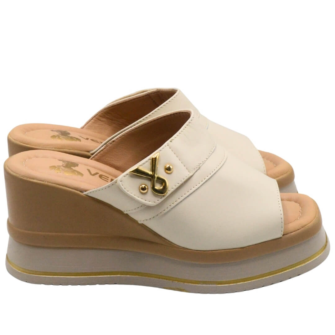 Venüs - Venüs Deri Kadın Dolgu Topuklu Terlik Bej 2510904Y