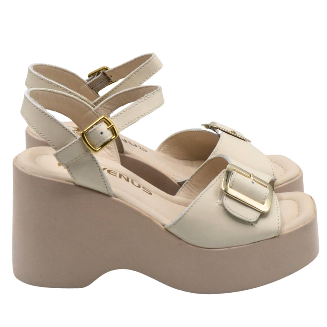 Venüs Deri Kadın Dolgu Topuklu Sandalet Bej 2311532Y