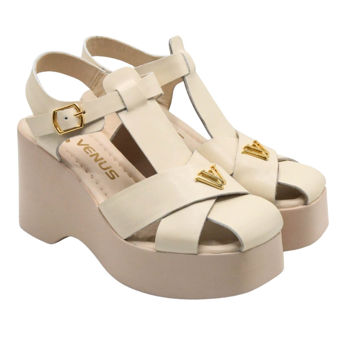 Venüs Deri Kadın Dolgu Topuklu Sandalet Bej 2311530Y