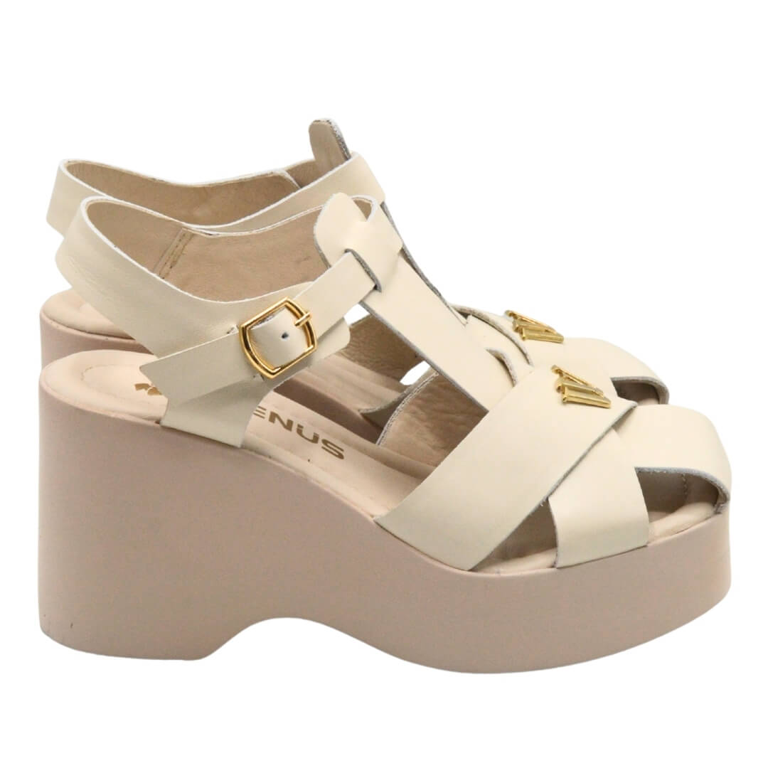 Venüs Deri Kadın Dolgu Topuklu Sandalet Bej 2311530Y