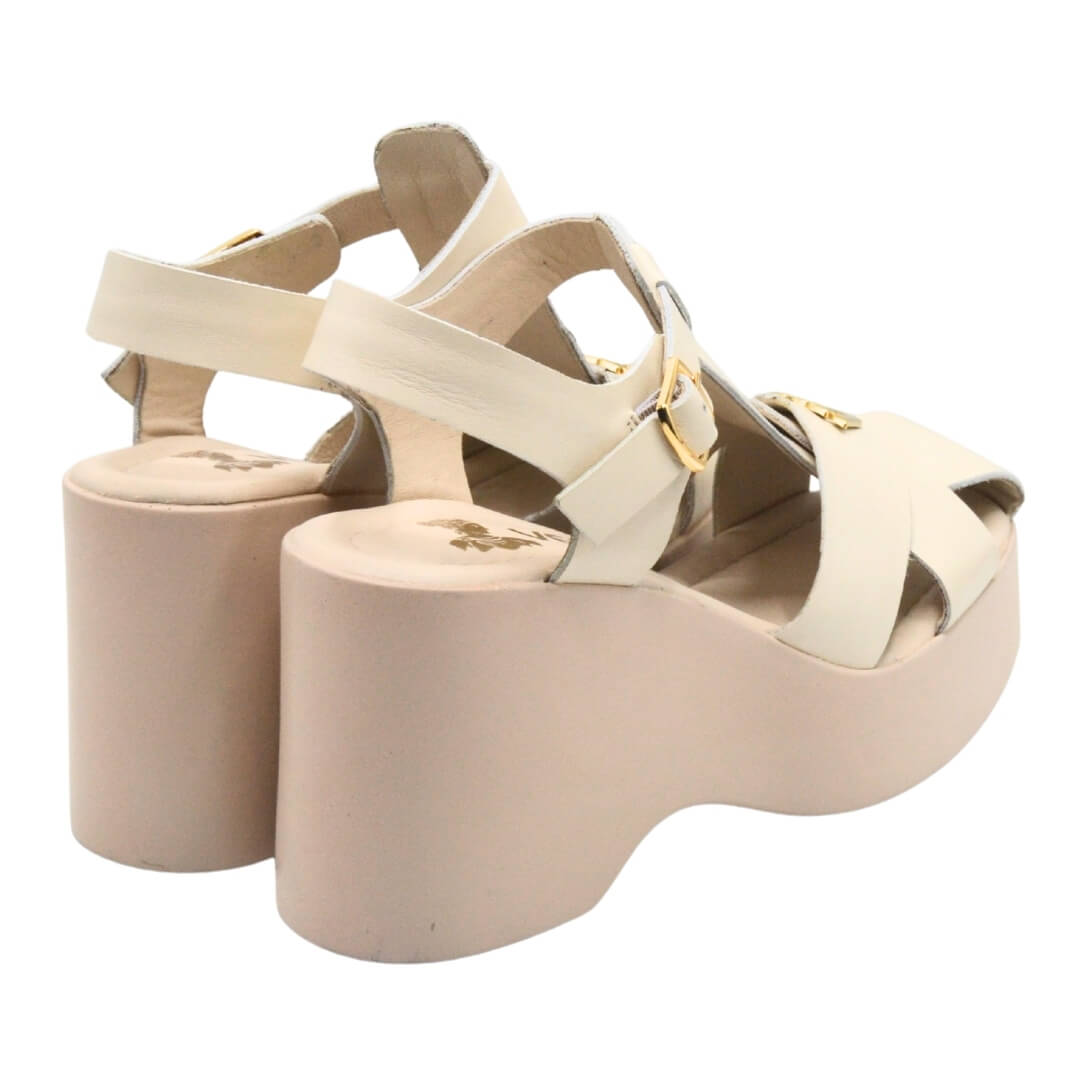 Venüs Deri Kadın Dolgu Topuklu Sandalet Bej 2311530Y - Thumbnail