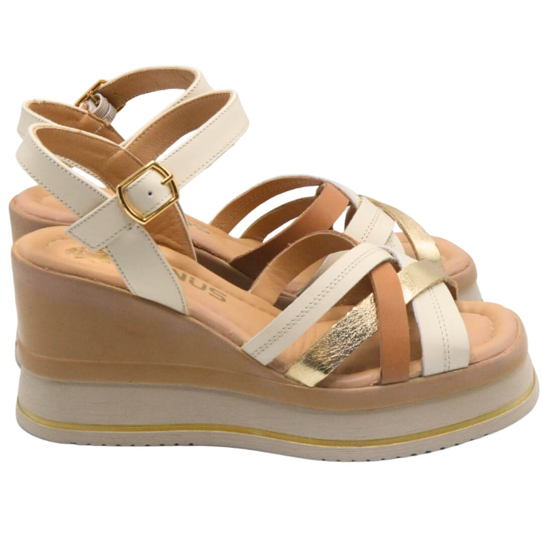 Venüs - Venüs Deri Kadın Dolgu Topuklu Sandalet Bej-Altın 2510902Y