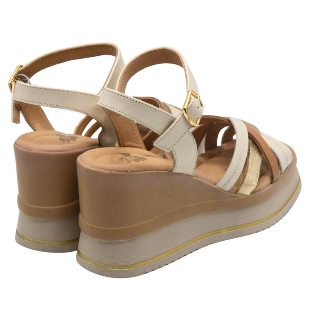 Venüs Deri Kadın Dolgu Topuklu Sandalet Bej-Altın 2510902Y