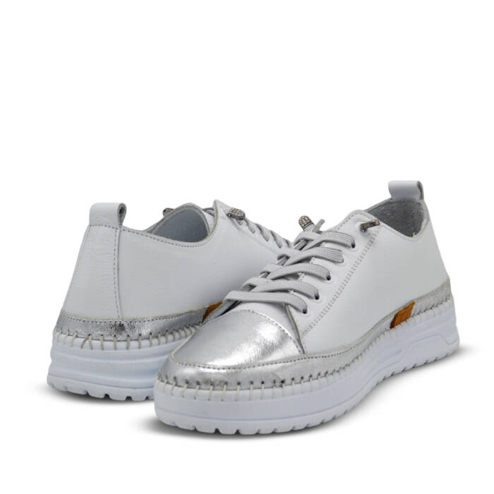 Venüs Deri Kadın Sneakers Ayakkabı Beyaz-Gümüş 26150001Y - 4