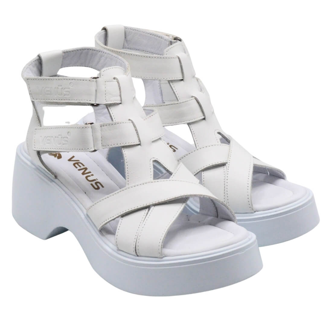 Venüs Deri Kadın Dolgu Topuklu Sandalet Beyaz 2313115Y