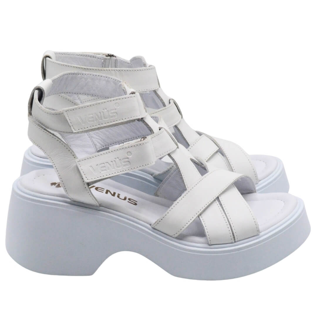 Venüs - Venüs Deri Kadın Dolgu Topuklu Sandalet Beyaz 2313115Y