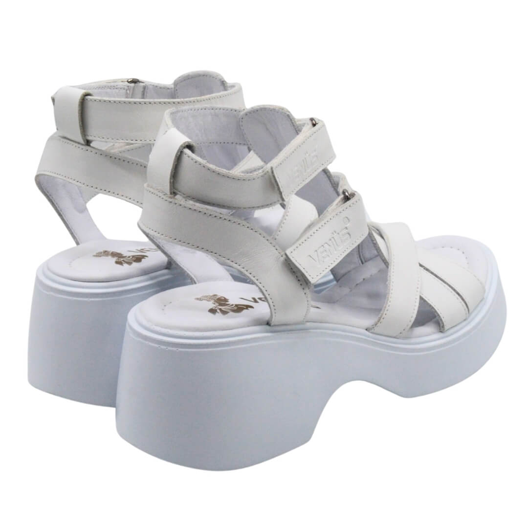 Venüs Deri Kadın Dolgu Topuklu Sandalet Beyaz 2313115Y - Thumbnail