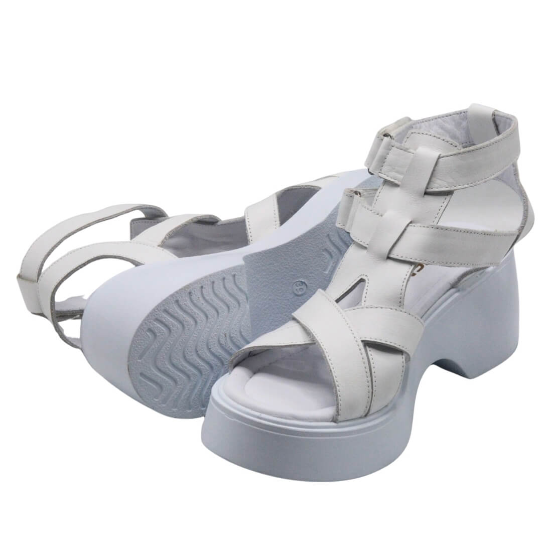 Venüs Deri Kadın Dolgu Topuklu Sandalet Beyaz 2313115Y