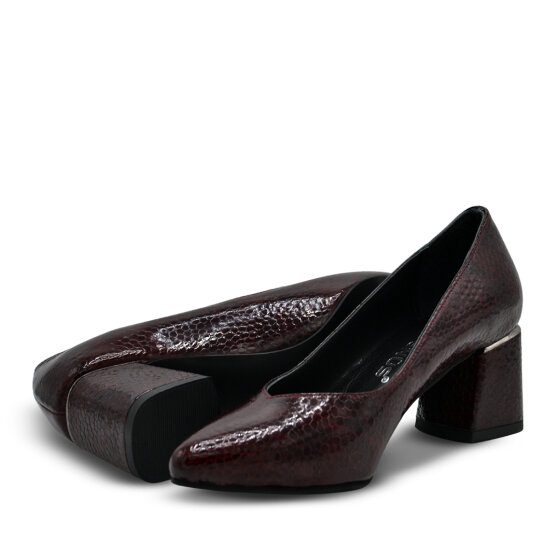 Venüs Deri Kadın Rugan Topuklu Ayakkabı Bordo-Petek 26461930Y - 5