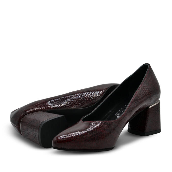 Venüs Deri Kadın Rugan Topuklu Ayakkabı Bordo-Petek 26461930Y - 5