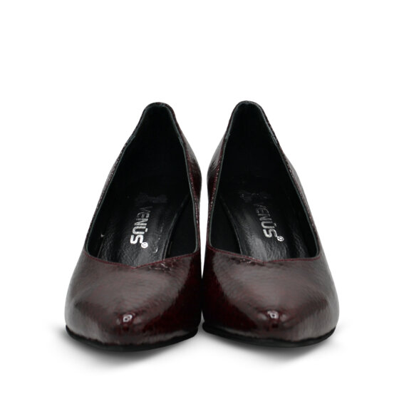 Venüs Deri Kadın Rugan Topuklu Ayakkabı Bordo-Petek 26461930Y - 6