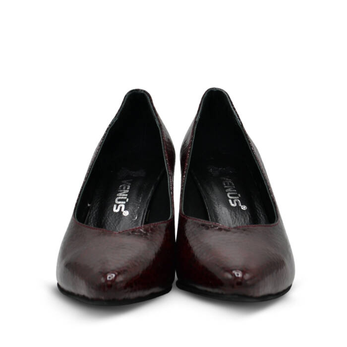 Venüs Deri Kadın Rugan Topuklu Ayakkabı Bordo-Petek 26461930Y - 6
