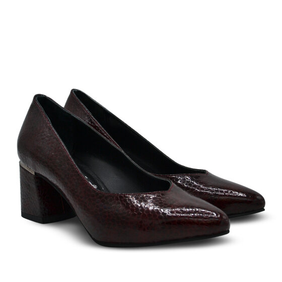 Venüs Deri Kadın Rugan Topuklu Ayakkabı Bordo-Petek 26461930Y