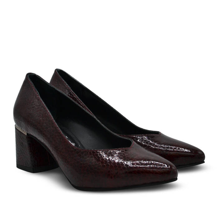 Venüs Deri Kadın Rugan Topuklu Ayakkabı Bordo-Petek 26461930Y - 1