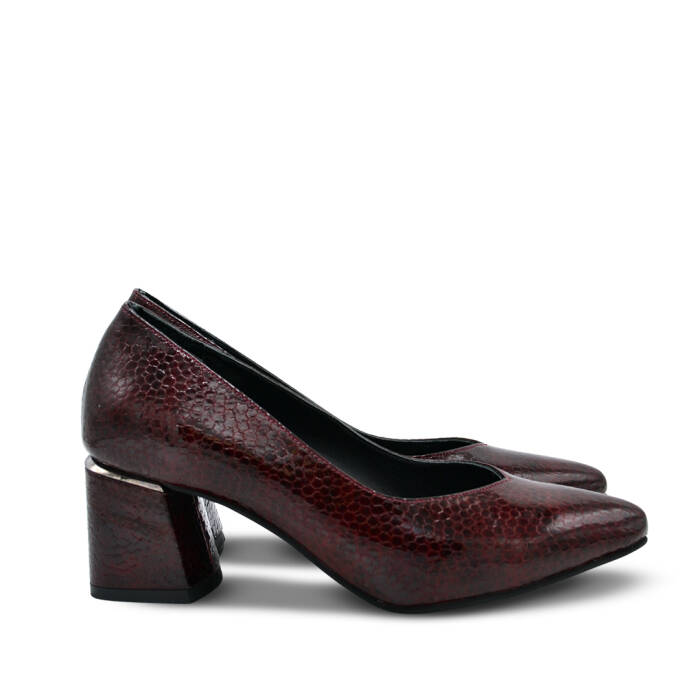 Venüs Deri Kadın Rugan Topuklu Ayakkabı Bordo-Petek 26461930Y - 2